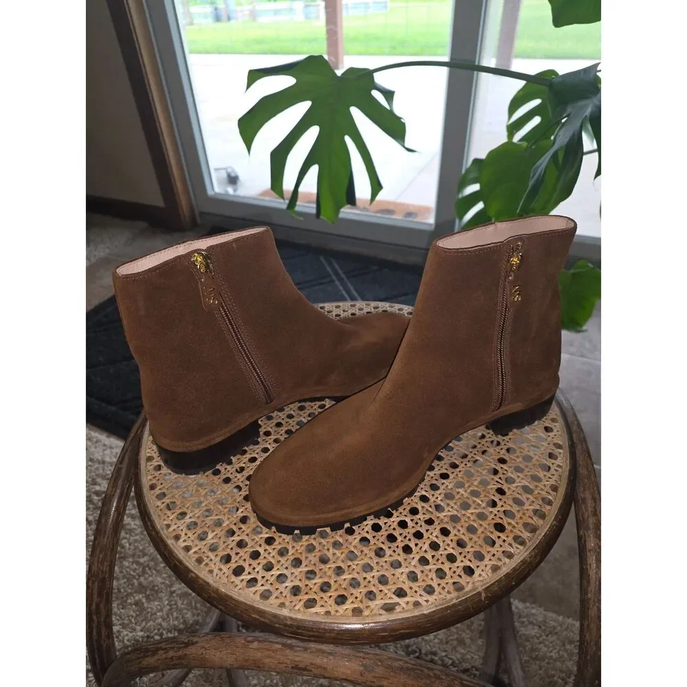 Stuart Weitzman Maelie Suede Ankle Booties Brown Lug Sole Size 8 EU 38.5‎